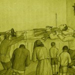 Illustration: Father Anthony lying while others pray by his side